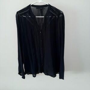 Black Sheer Button-Front Blouse